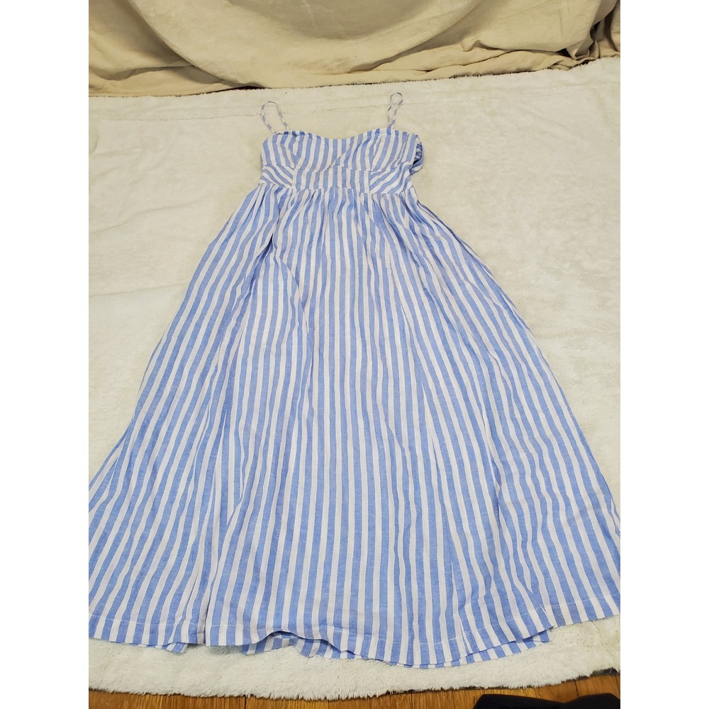 American Eagle Blue White Striped Corset Linen Maxi Dress Large Boho Chic Summer